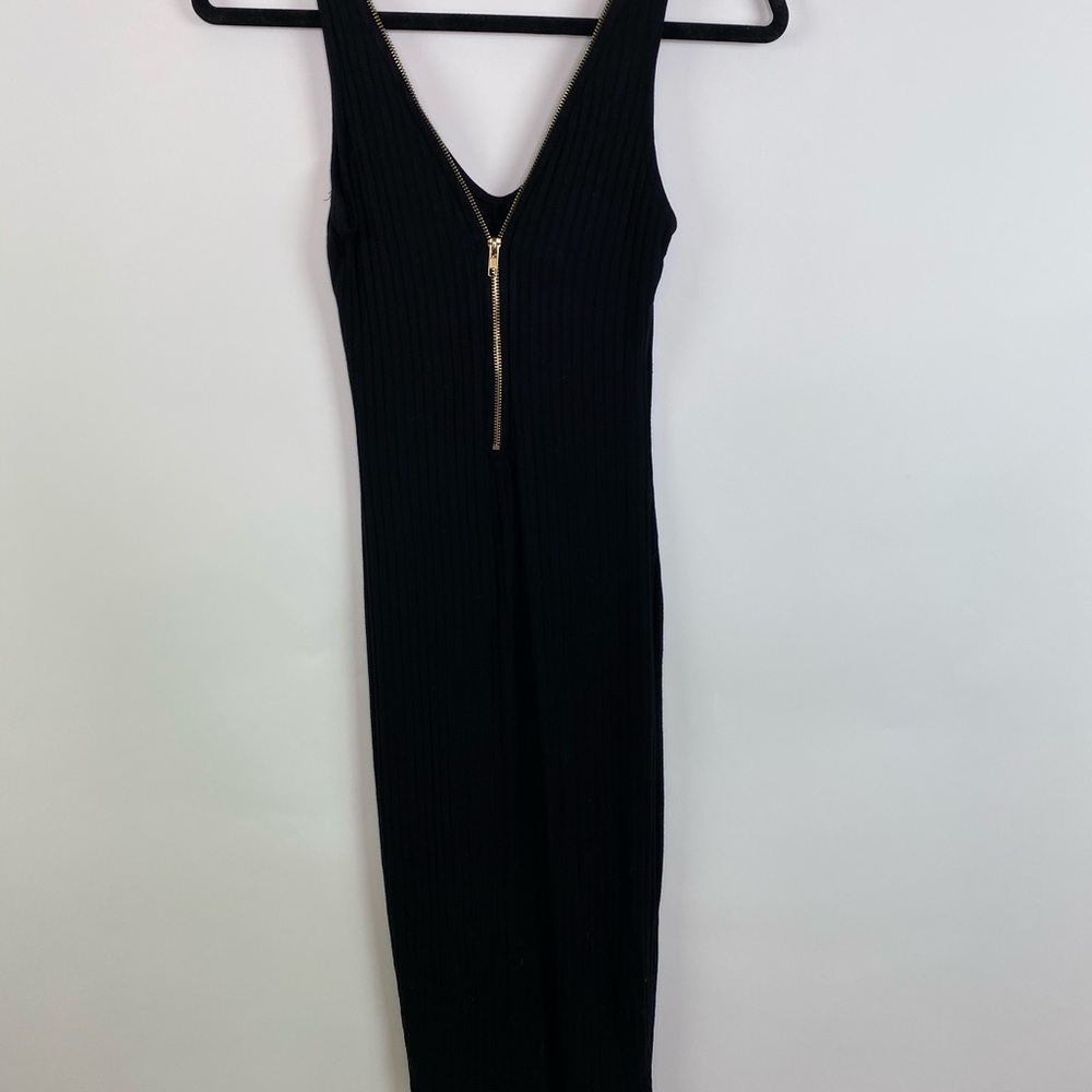 Zipper front stretchy midi dress